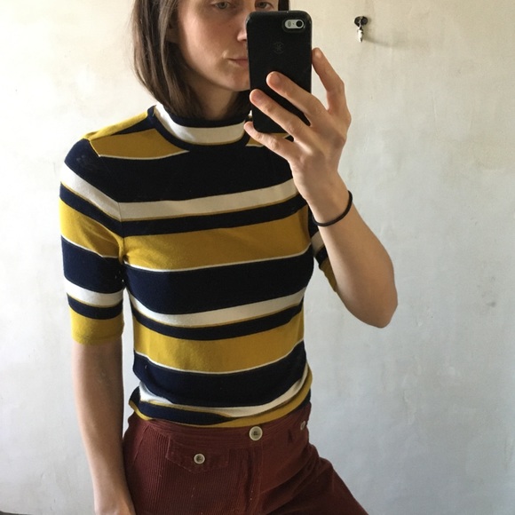 Ann Taylor Tops - Retro stripe Ann Taylor mock neck tee sz S